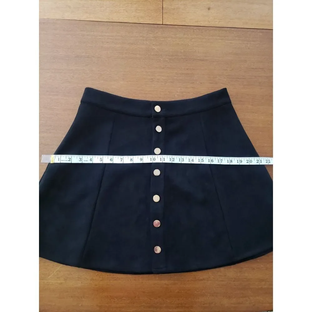 Fuinloth Faux‎ Suede Mini Skirt Black L Go Go Groovy Preppy